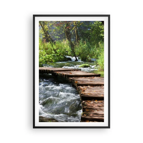 Pôster com moldura preta - Sobre a cascata espumosa - 61x91 cm