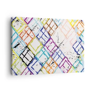 Quadro em tela - Abstração colorida com formas geométricas em fundo branco - 70x50cm - Quartos para alugar - Decoração de parede moderna para a sala de estar e quarto ARTTOR