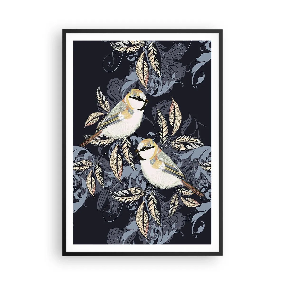 Pôster com moldura preta - Canto amarelo-azul - 70x100 cm