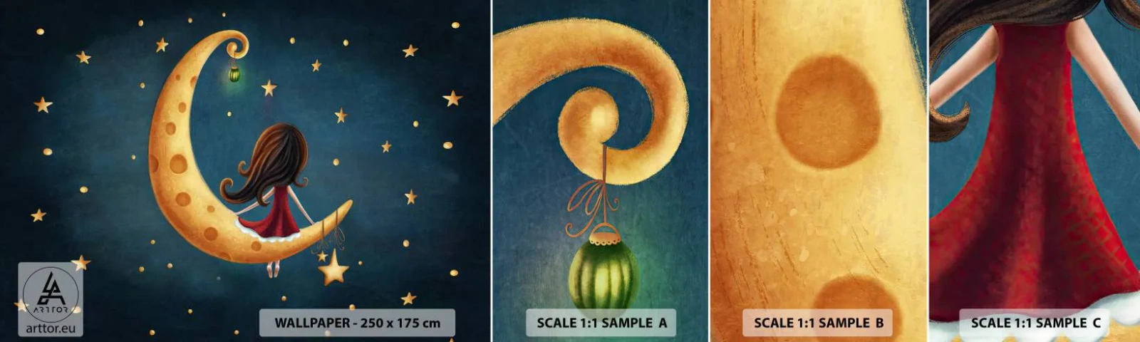 Amostra de Papel de Parede Standard Eco - Uma vez... - Para crianças, Garota, Lua - 100x30 cm