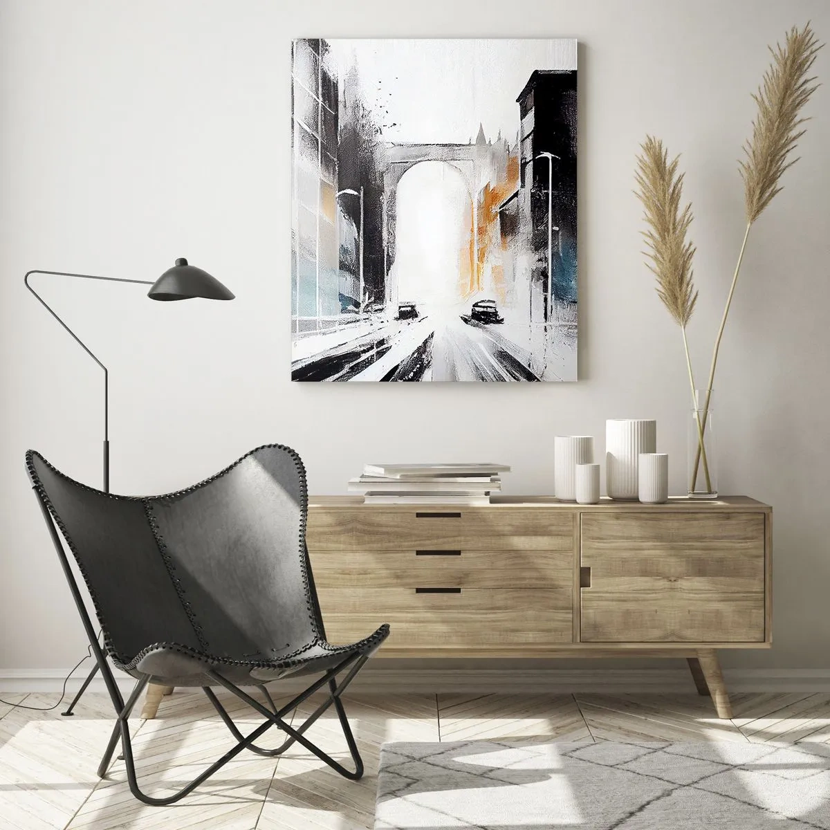 Quadro em vidro - Estudo da cidade: arquitetura e movimento - 50x70 cm