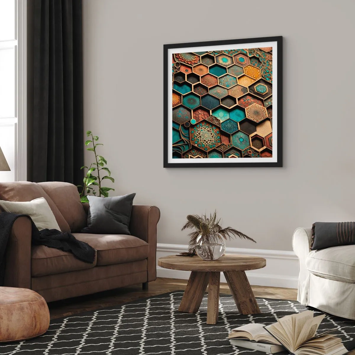 Pôster com moldura preta - Ornamentos árabes – variação - 30x30 cm