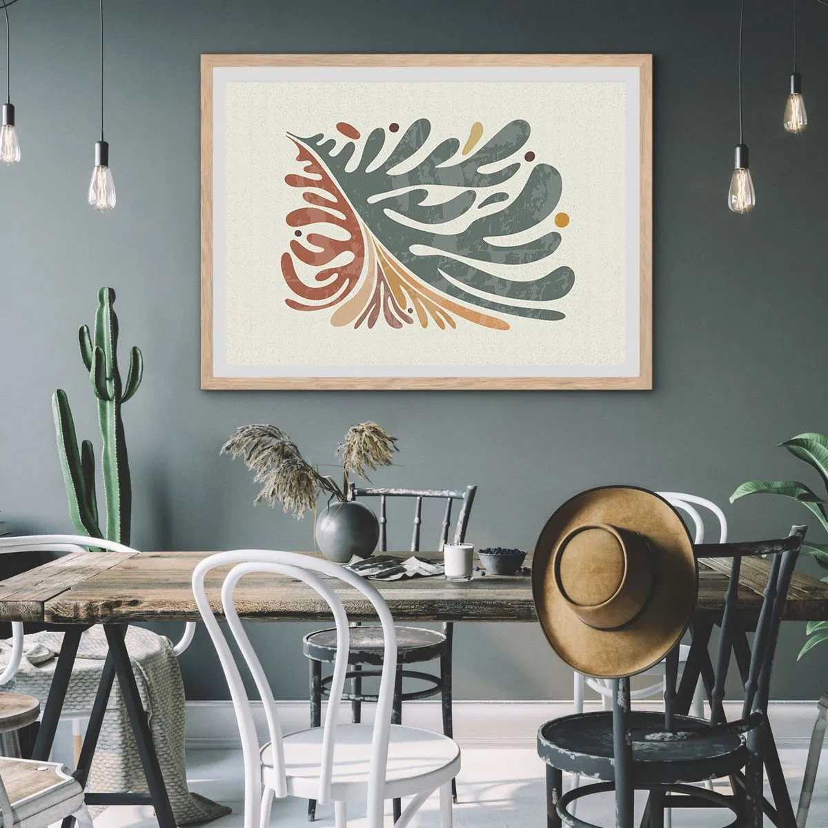 Pôster com moldura de carvalho claro - Folha multicolorida - 100x70 cm