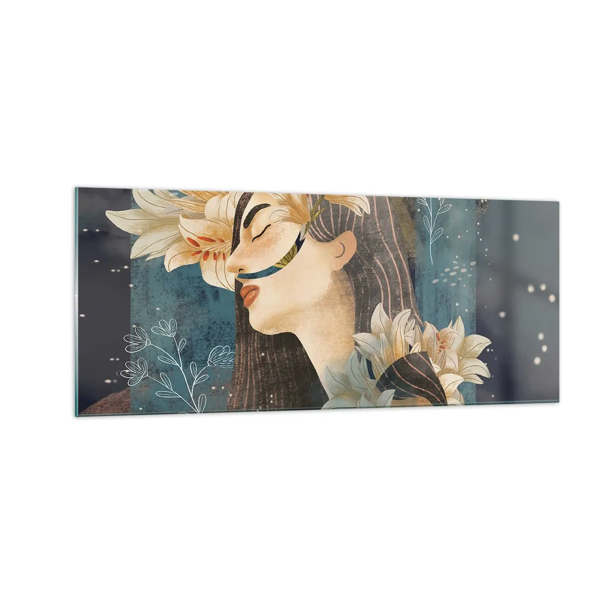 Quadro em vidro - O conto da princesa com lírios - 100x40 cm