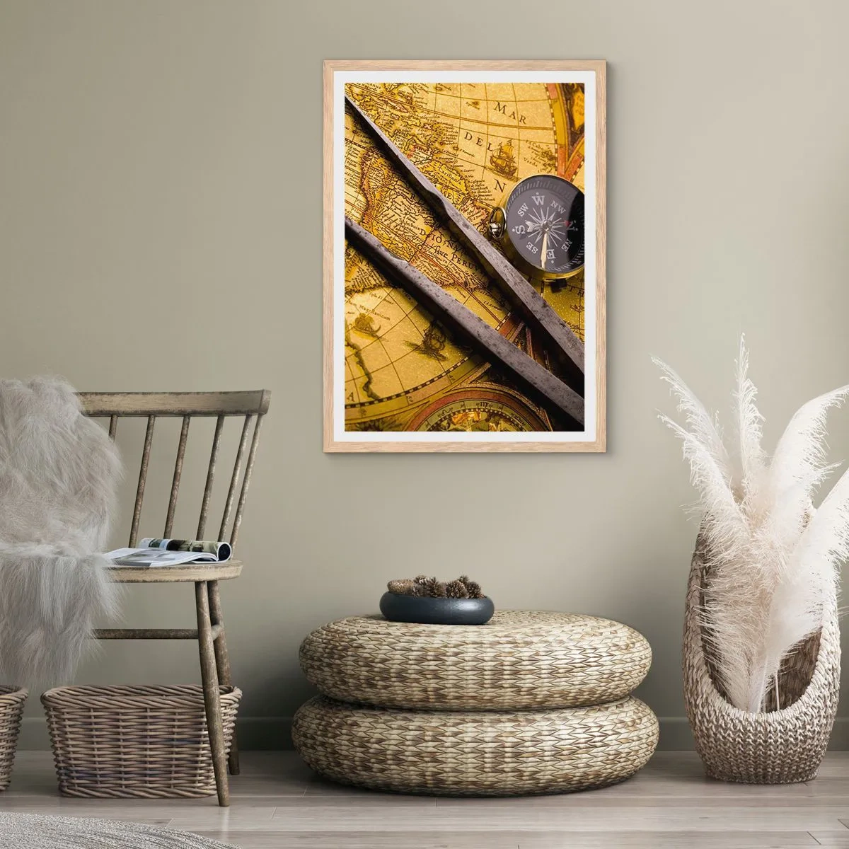 Pôster com moldura de carvalho claro - Onde estão esses tesouros? - 30x40 cm