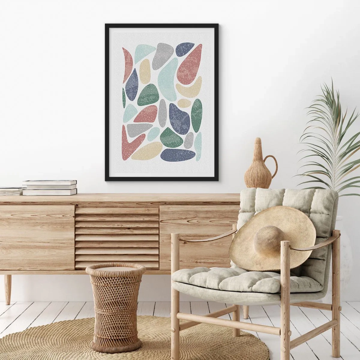 Pôster com moldura preta - Pedras abstratas em tons pastéis - 50x70cm - Um mosaico de cores em pó - Decoração de parede moderna para a sala de estar e quarto ARTTOR