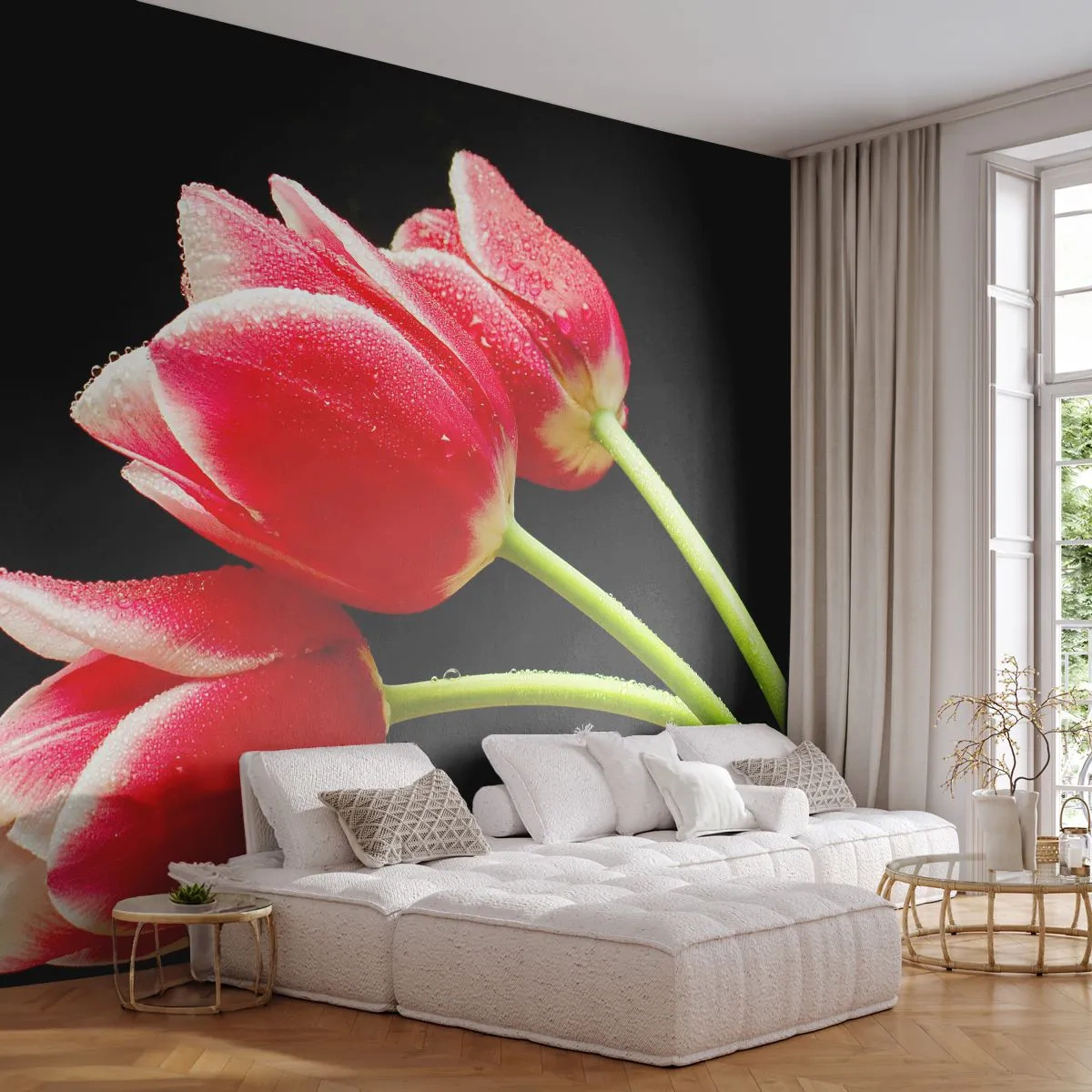 Papel de Parede Premium Sand - A promessa do amor puro - Flores, Tulipas, Natureza - 400x280 cm