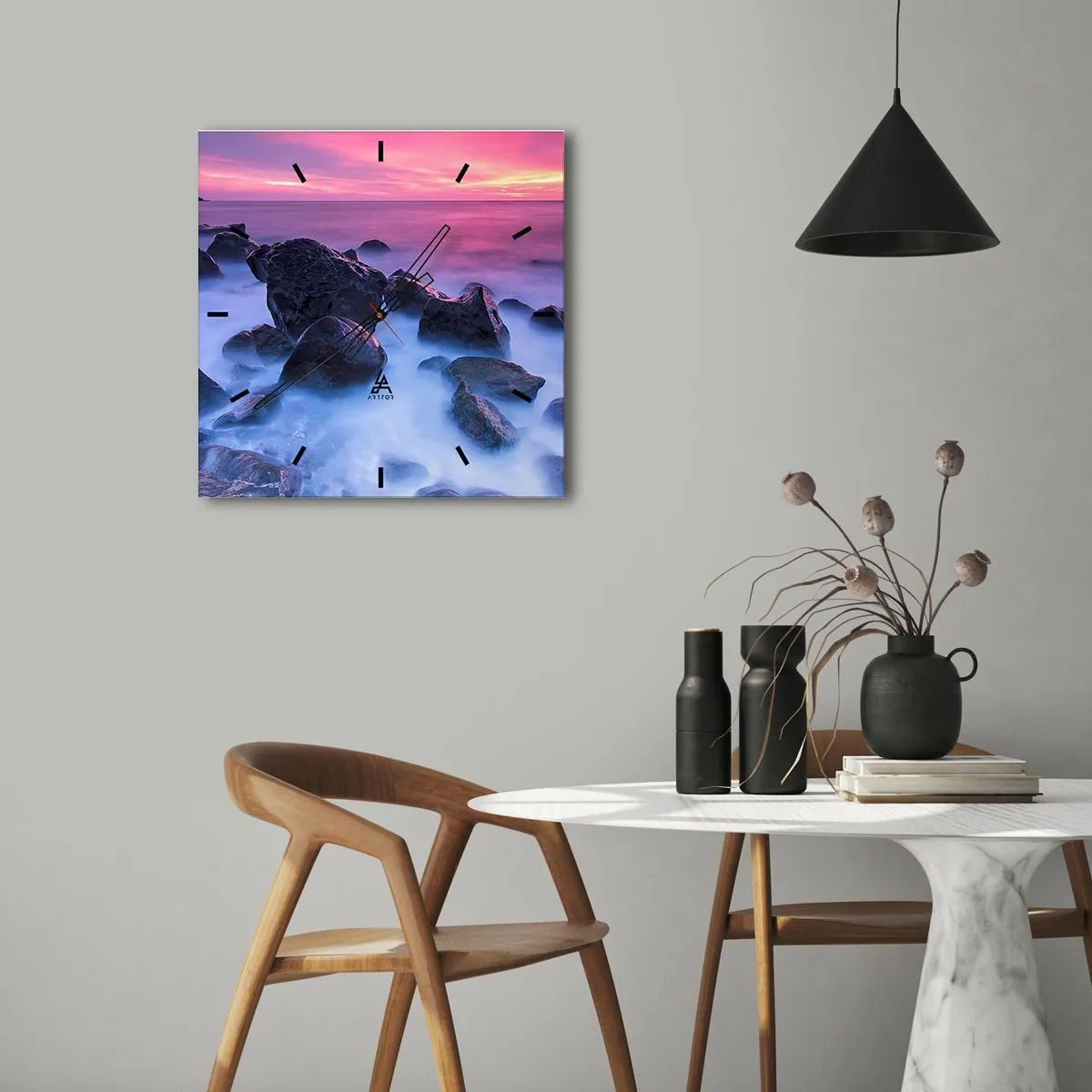 Relógio de parede - Relógio em vidro - Nascimento em brilho e nevoeiro - 40x40 cm