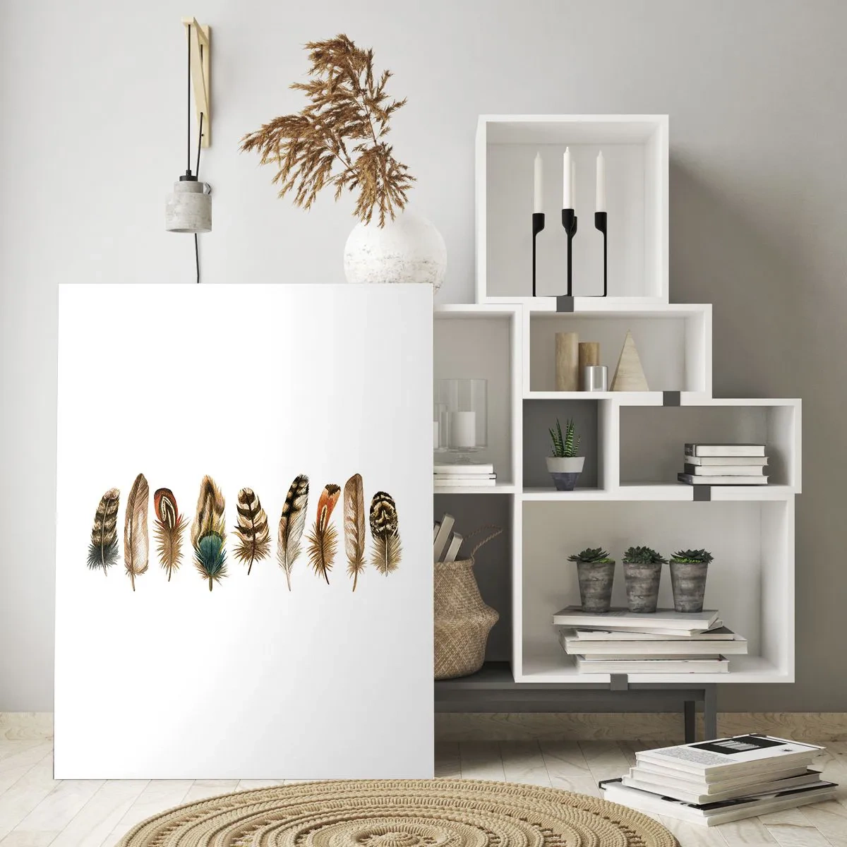 Quadro em vidro - Variações de penas - 50x70 cm