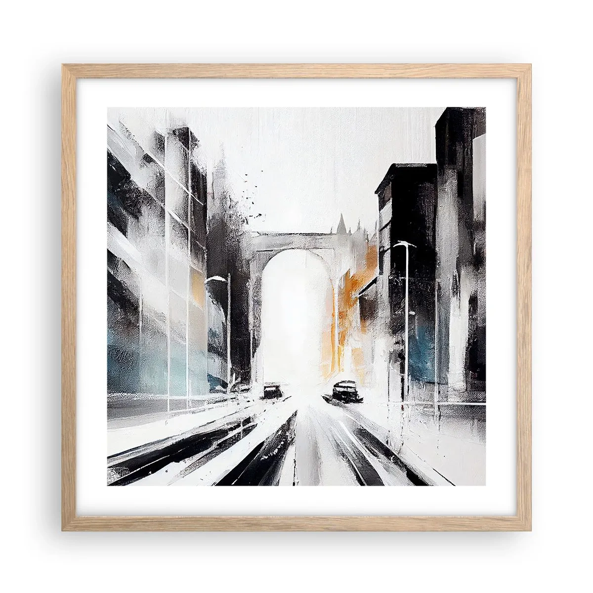Pôster com moldura de carvalho claro - Estudo da cidade: arquitetura e movimento - 50x50 cm