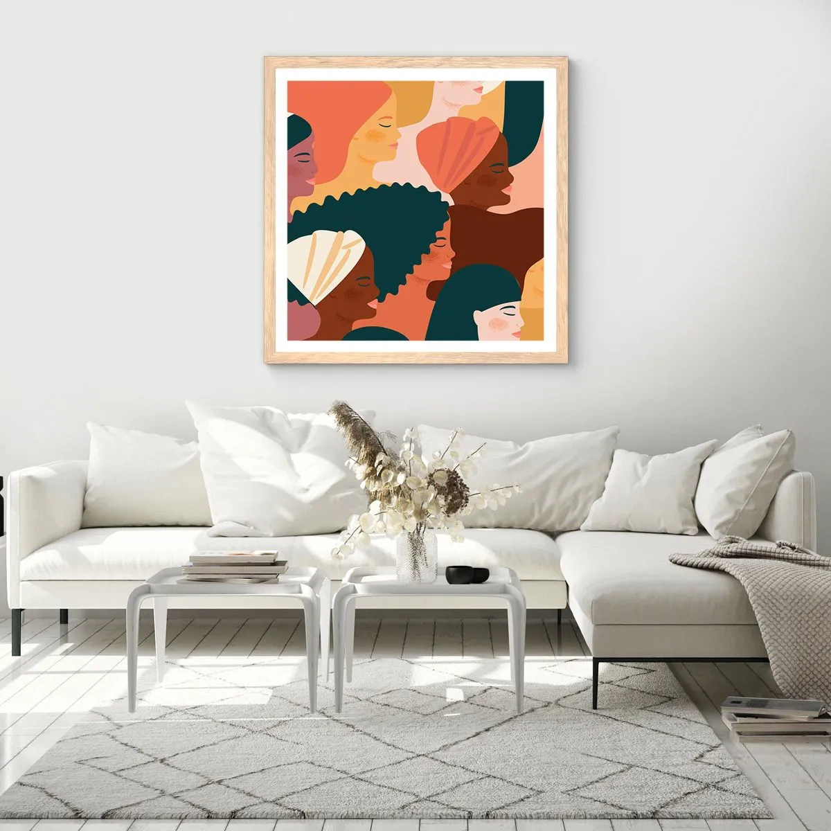 Pôster com moldura de carvalho claro - Apenas feminilidade - 30x30 cm