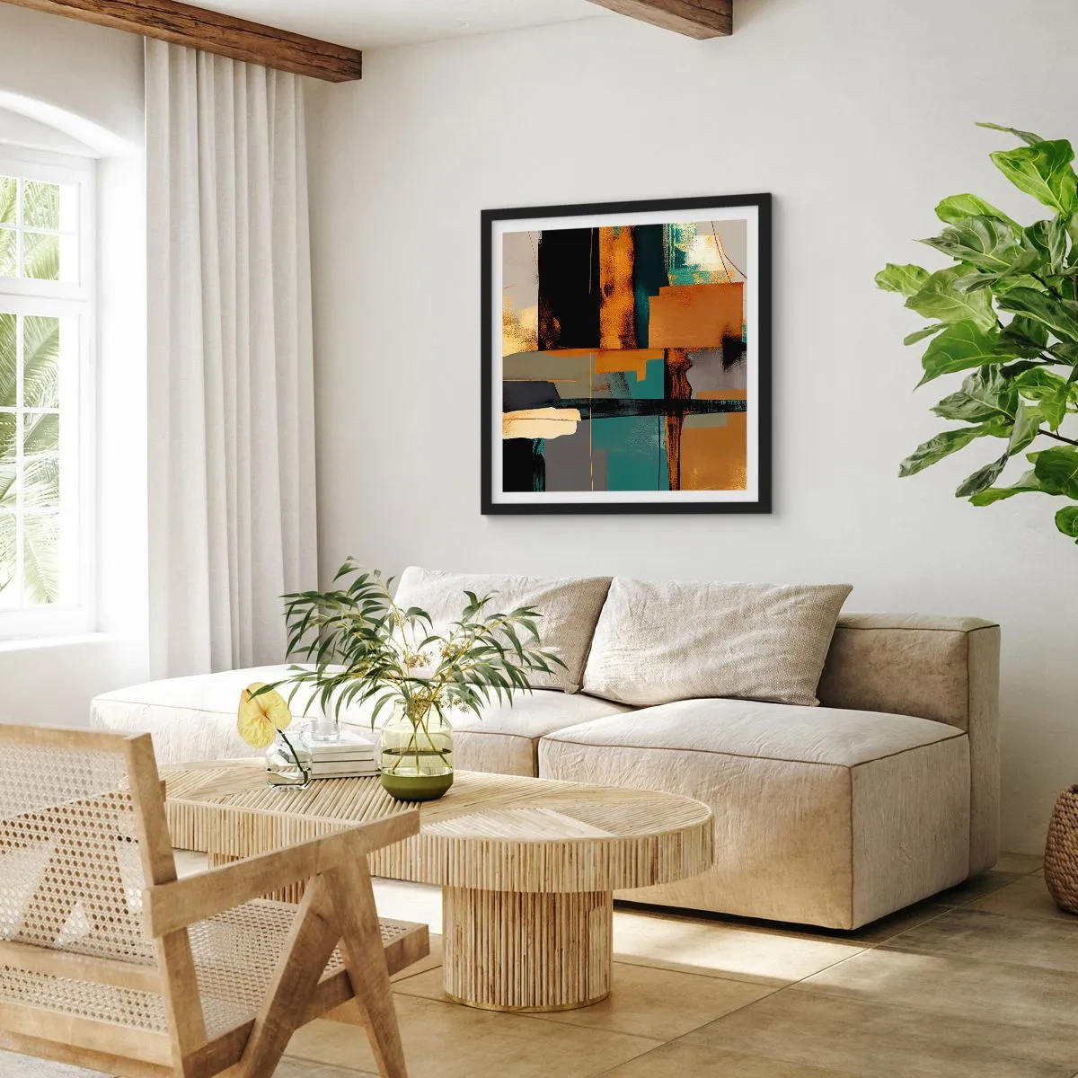 Pôster com moldura preta - Abstração – luz e sombra - 60x60 cm