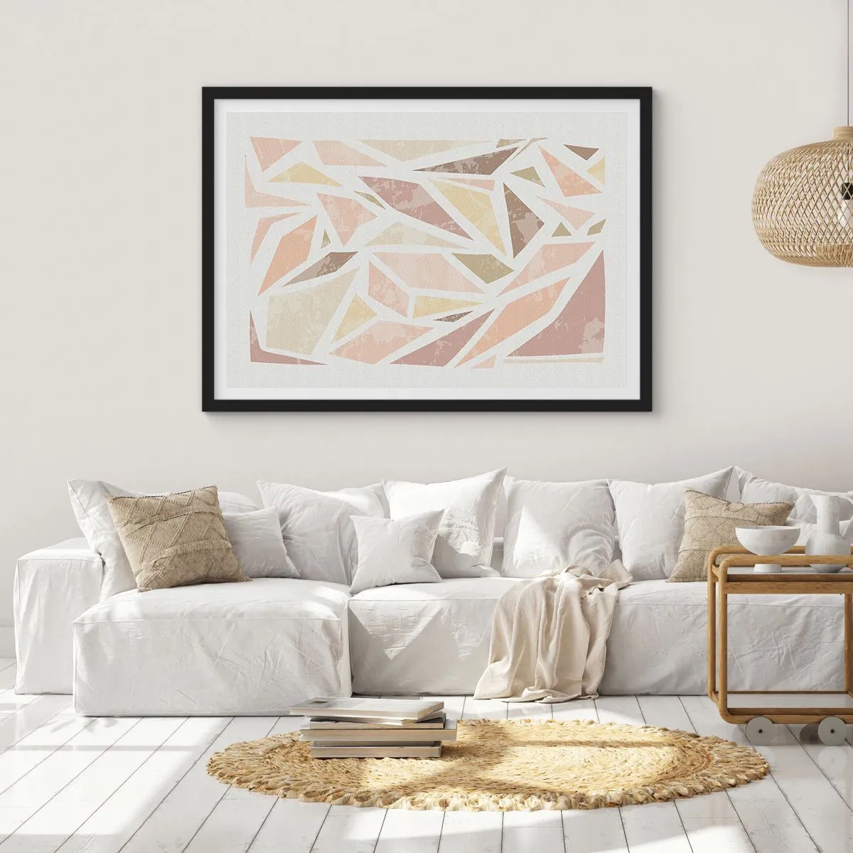 Pôster com moldura preta - Composição de vitral - 70x50 cm