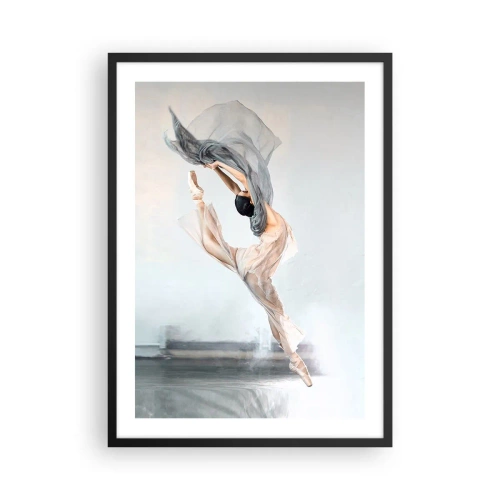 Pôster com moldura preta - Uma bailarina dançando com um xale delicado contra um fundo claro - 50x70cm - Na exultação da dança - Decoração de parede moderna para a sala de estar e quarto ARTTOR