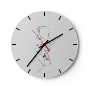 Relógio de parede - Relógio em vidro - Contornos de rosto minimalistas em linhas pretas sobre fundo branco - 30x30cm - O calor dos desejos amargos - Decoração de parede moderna para a sala de estar, cozinha e quarto ARTTOR