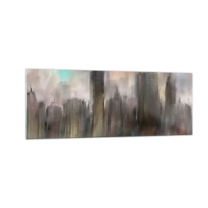 Quadro em vidro - Composição de aço, pedra e névoa - 140x50 cm