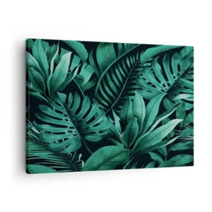 Quadro em tela - Folhas tropicais em tons de verde intenso - 70x50cm - A profundidade da vegetação tropical - Decoração de parede moderna para a sala de estar e quarto ARTTOR