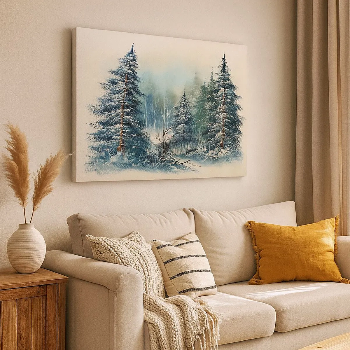 Quadro em tela - Paisagem de inverno com árvores cobertas de neve - 70x50cm - Prontas para o Natal - Decoração de parede moderna para a sala de estar e quarto ARTTOR