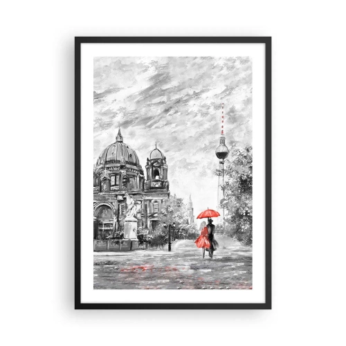 Pôster com moldura preta - Uma figura com um guarda-chuva vermelho tendo como pano de fundo a arquitetura de Berlim - 50x70cm - Reunião em Berlim - Decoração de parede moderna para a sala de estar e quarto ARTTOR