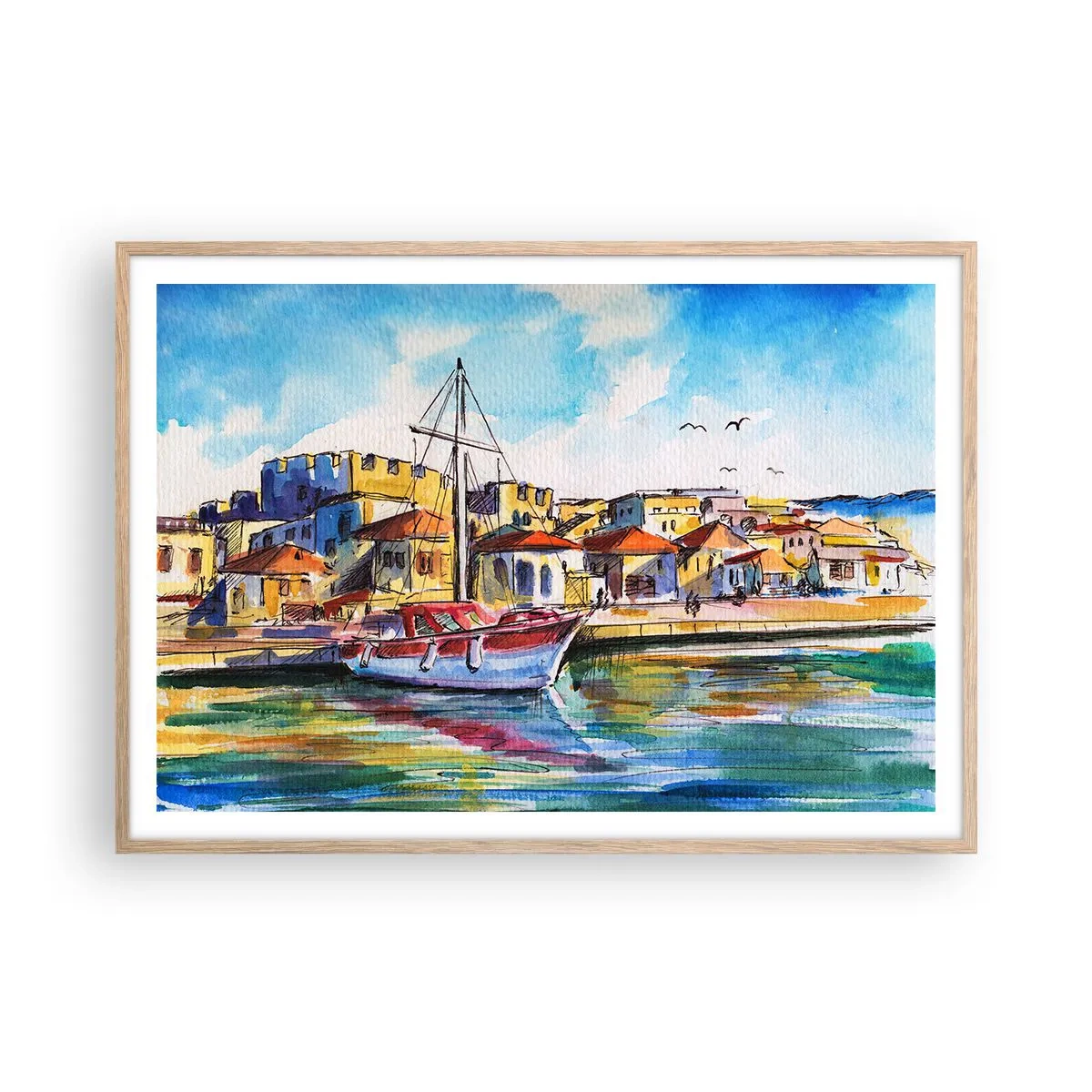 Pôster com moldura de carvalho claro - Tarde de arco-íris - 100x70 cm