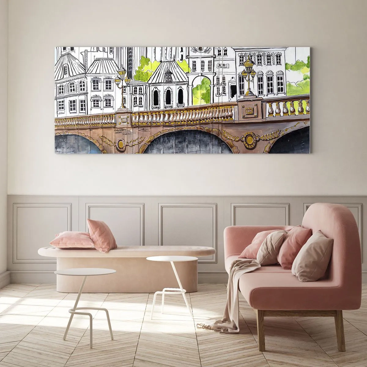 Quadro em vidro - Cidade pintada - 90x30 cm