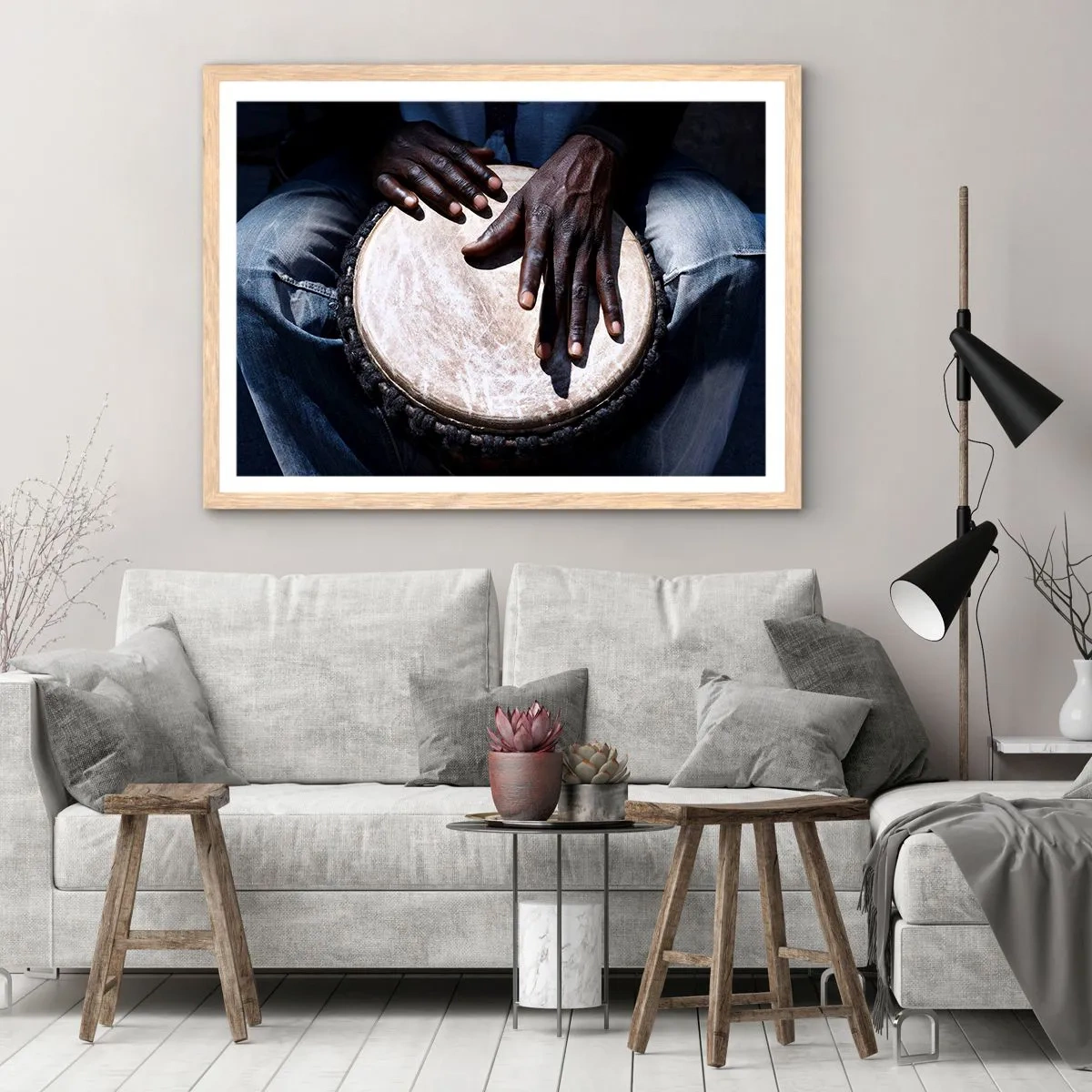 Pôster com moldura de carvalho claro - Viva no seu próprio ritmo - 100x70 cm