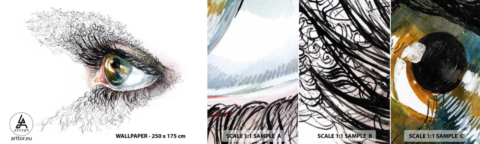 Amostra de papel de parede autocolante Deluxe Sticker - Olhe diretamente para a alma - Abstração, Gráficos, Olho - 100x30 cm