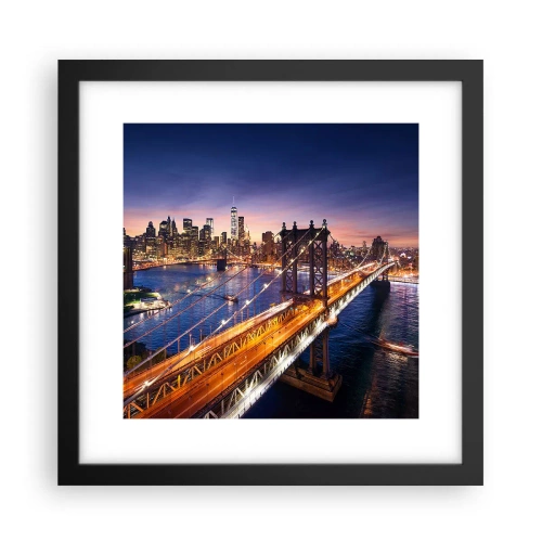 Pôster com moldura preta - Uma ponte luminosa para o coração da cidade - 30x30 cm