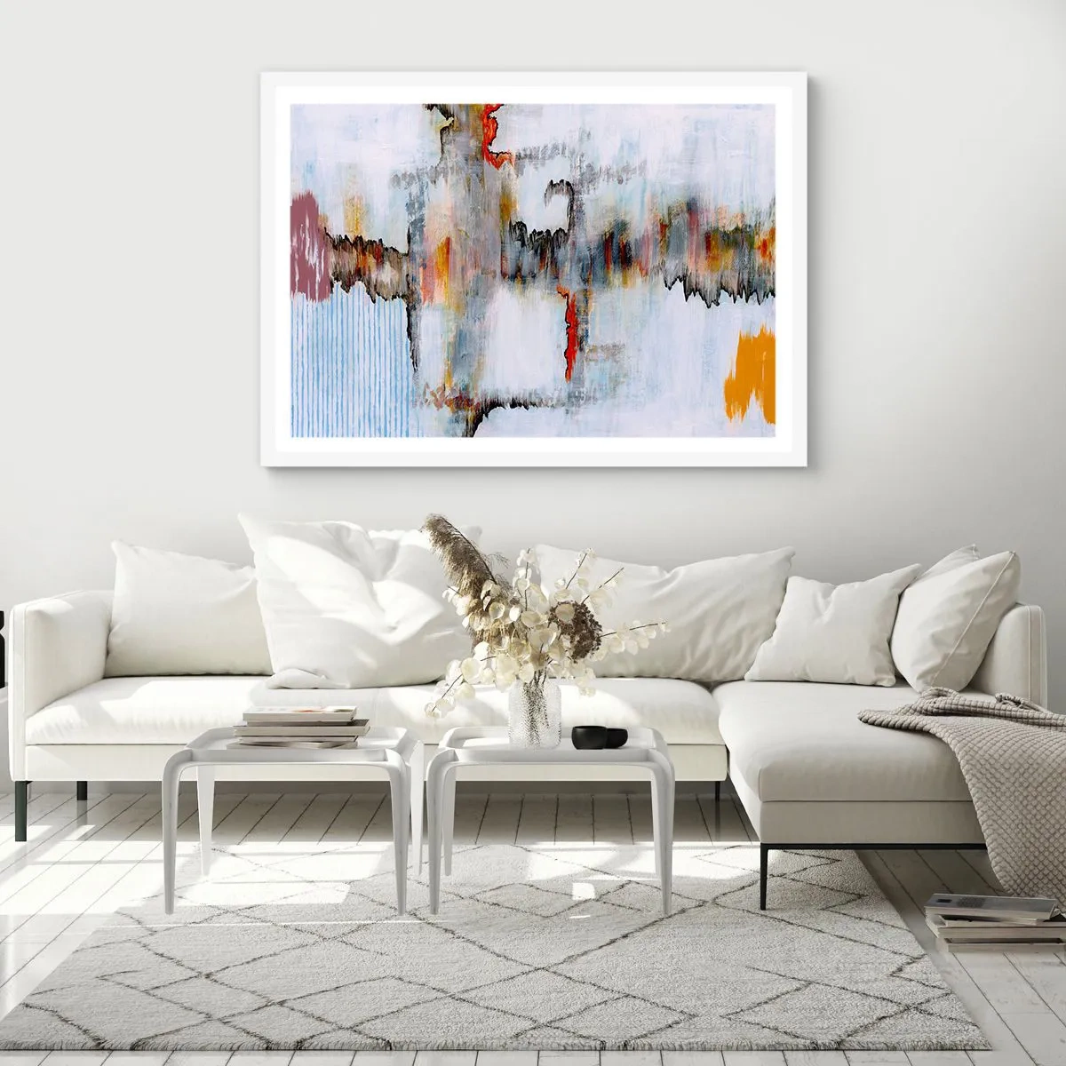 Pôster em moldura branca - Com um palito na água - 100x70 cm
