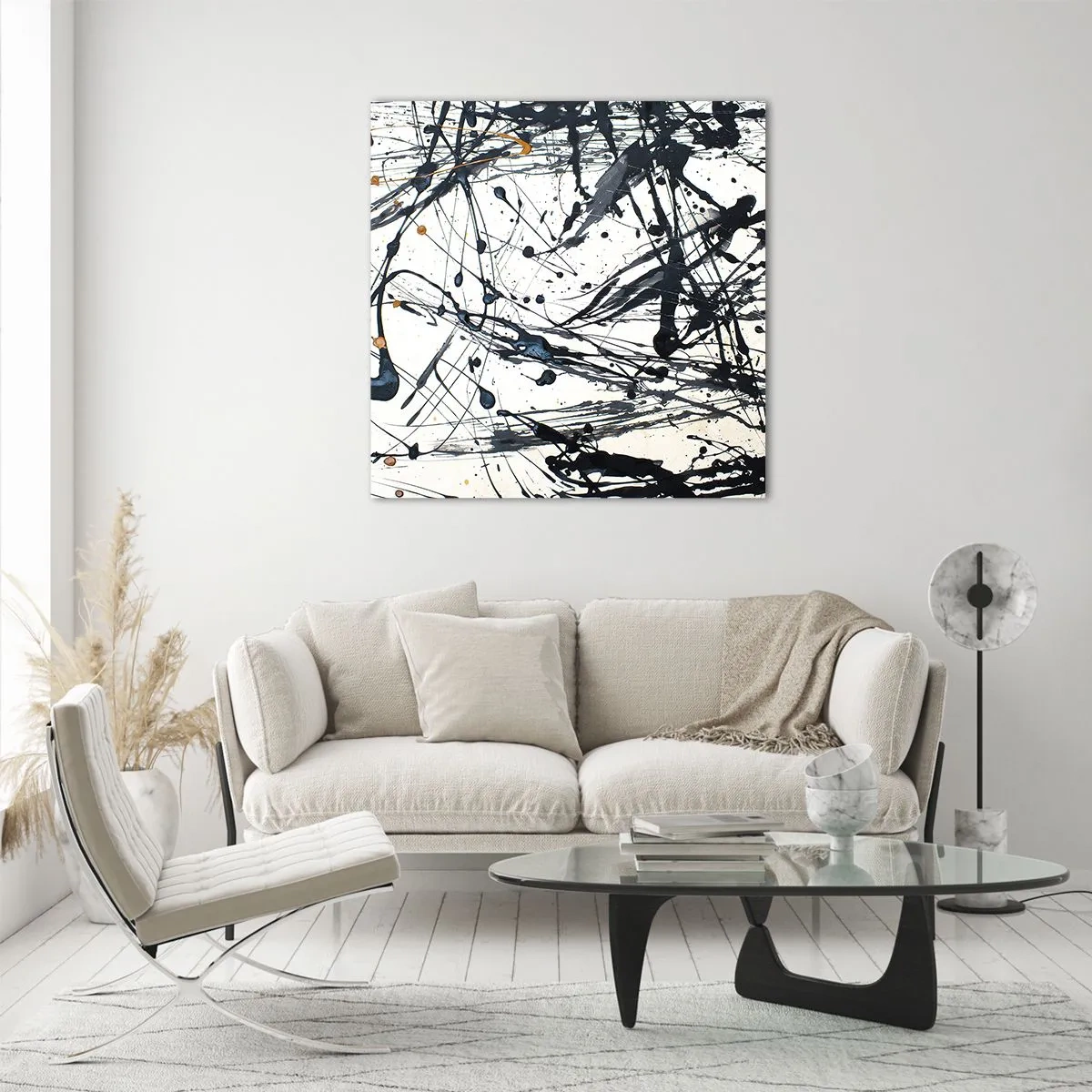 Quadro em vidro - Abstração expressionista - 70x70 cm