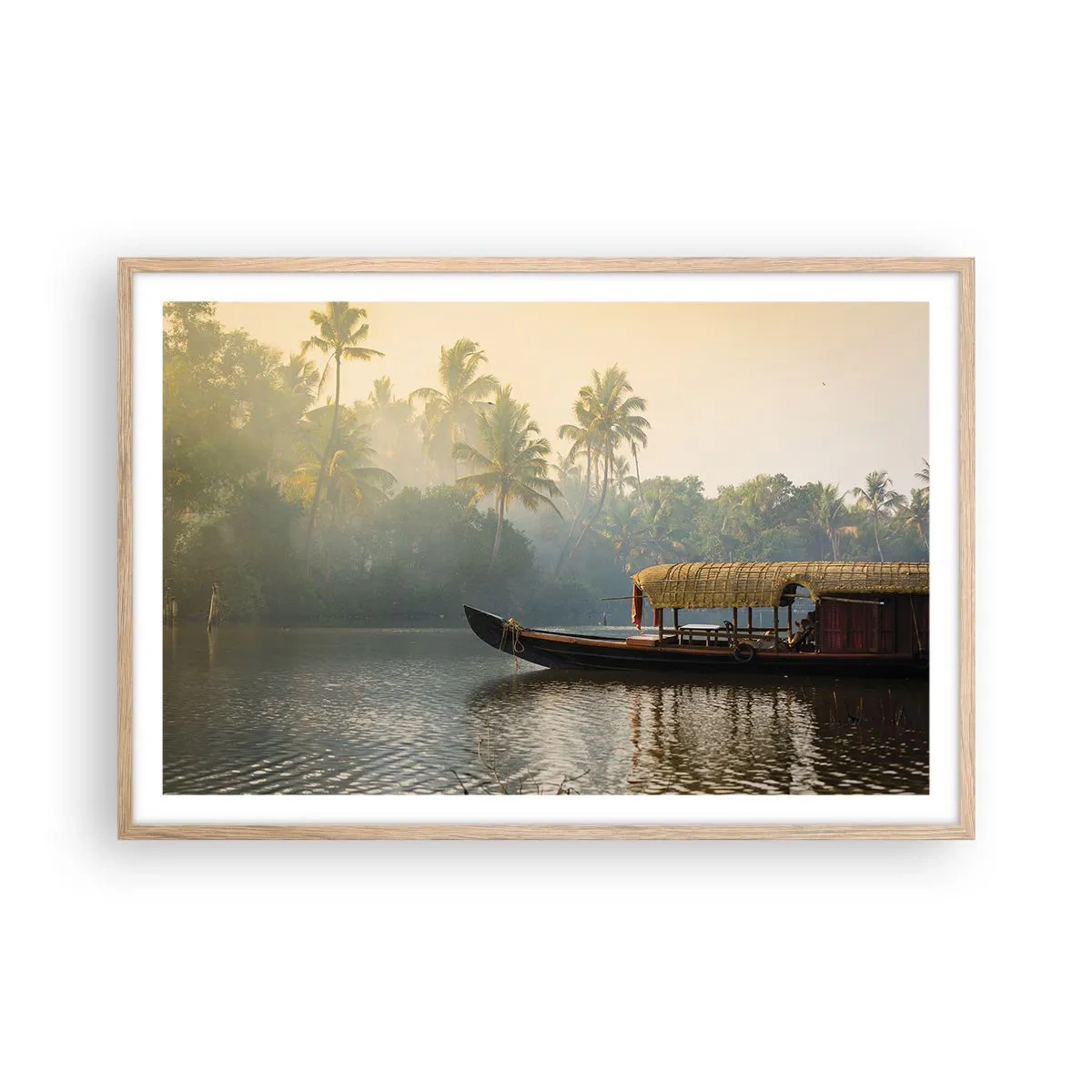 Pôster com moldura de carvalho claro - Casa no rio - 91x61 cm