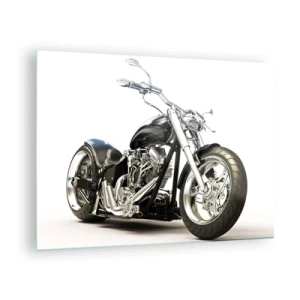 Quadro em vidro - Uma motocicleta chopper preta em um fundo claro - 70x50cm - Força com caráter - Decoração de parede moderna para a sala de estar e quarto ARTTOR