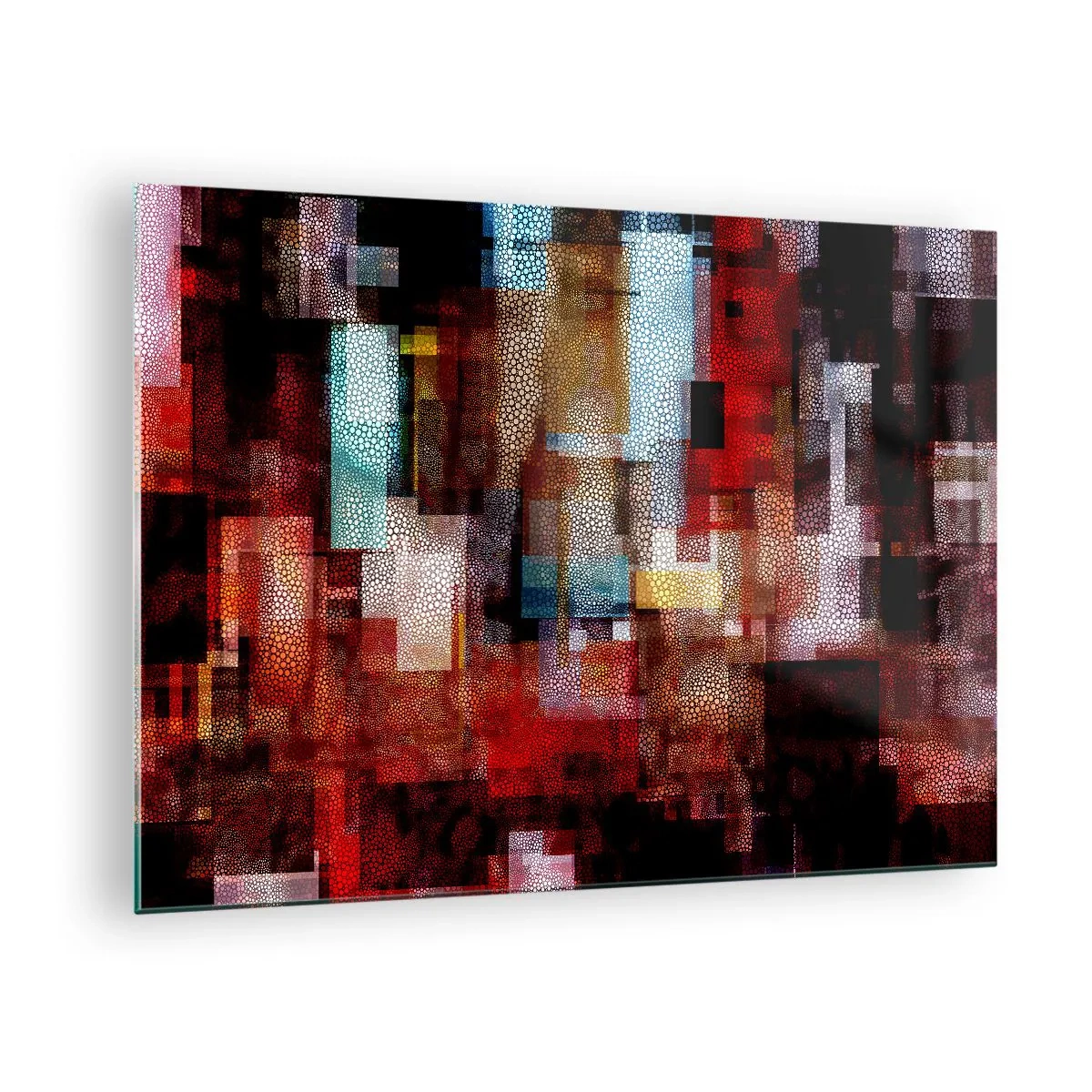 Quadro em vidro - Composição geométrica abstrata em tons de vermelho - 70x50cm - Uma grande confusão - Decoração de parede moderna para a sala de estar e quarto ARTTOR