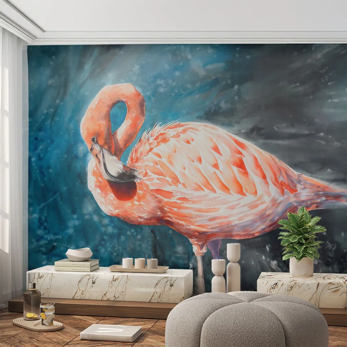 Papel de Parede Autocolante Deluxe Sticker - Decorativo por natureza - Flamingo, Pássaro, Natureza - 250x175 cm