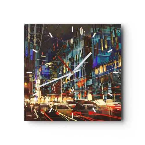 Relógio de parede - Relógio em vidro - O alvoroço da rua à noite - 30x30 cm