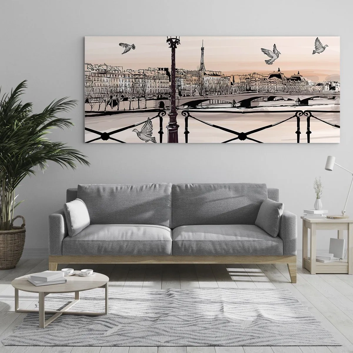 Quadro em vidro - Sobre os telhados de Paris - 100x40 cm