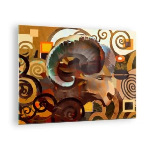 Quadro em vidro - Uma imagem artística de um carneiro em uma composição geométrica e espiral. - 70x50cm - Magia - religiões - rituais - Decoração de parede moderna para a sala de estar e quarto ARTTOR