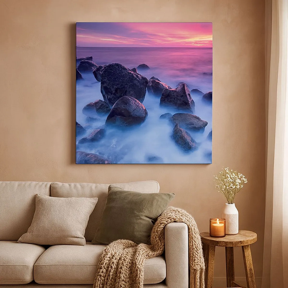 Quadro em tela - Nascimento em brilho e nevoeiro - 30x30 cm