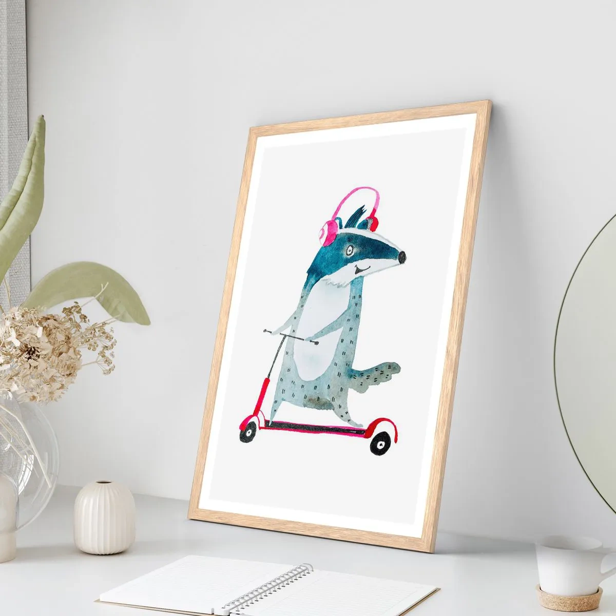 Pôster com moldura de carvalho claro - A alegria do texugo - 61x91 cm