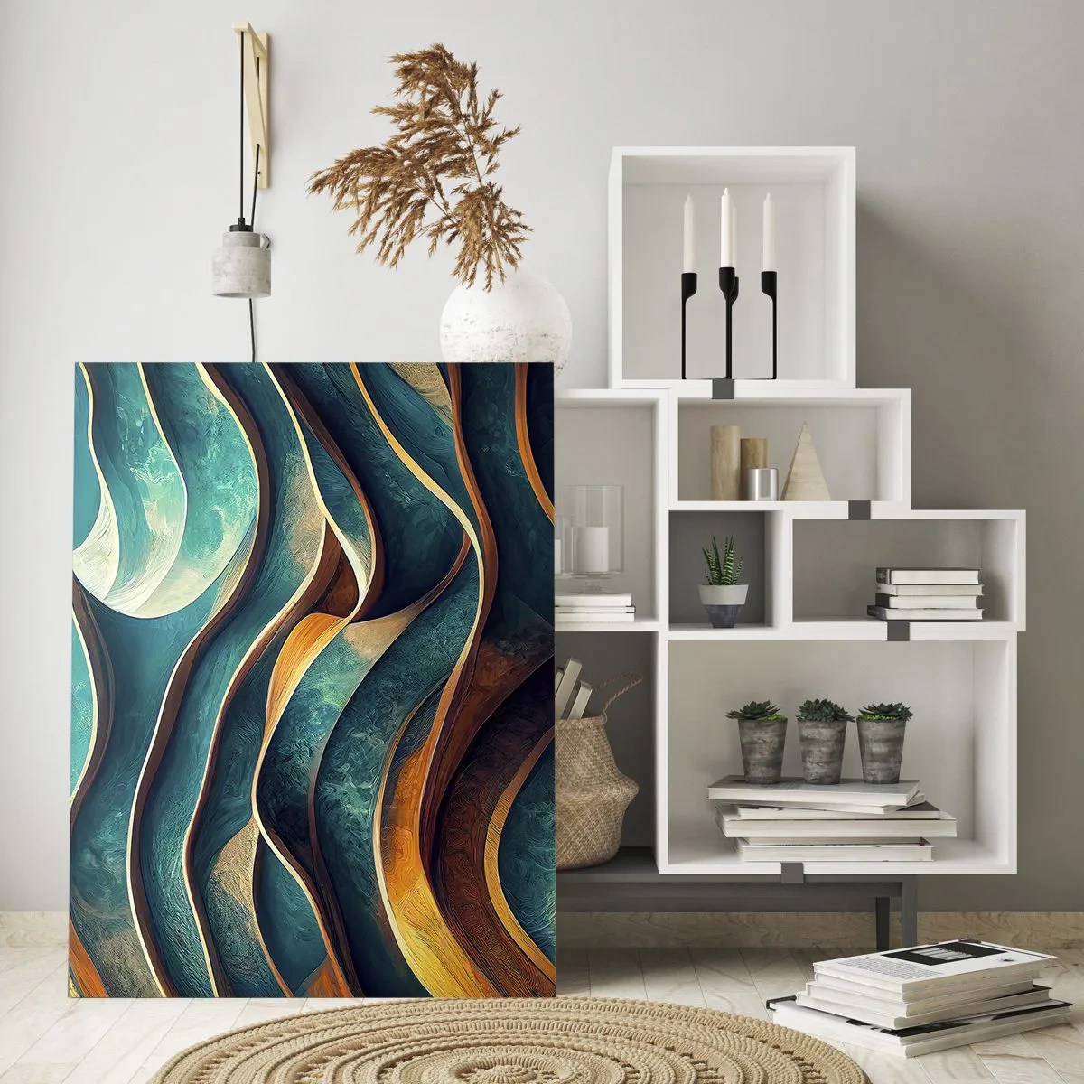 Quadro em vidro - Meandros de azul - 80x120 cm