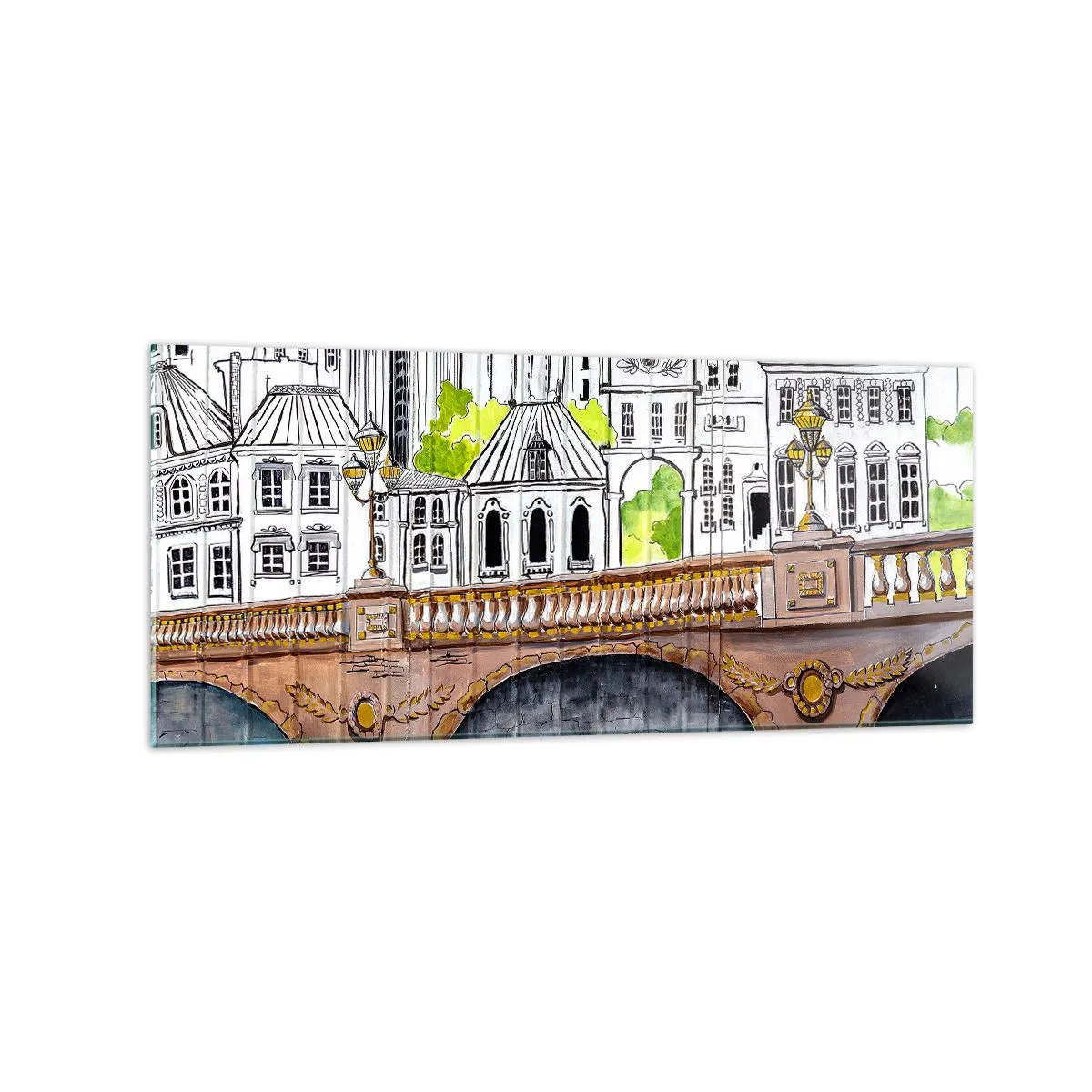 Quadro em vidro - Cidade pintada - 120x50 cm