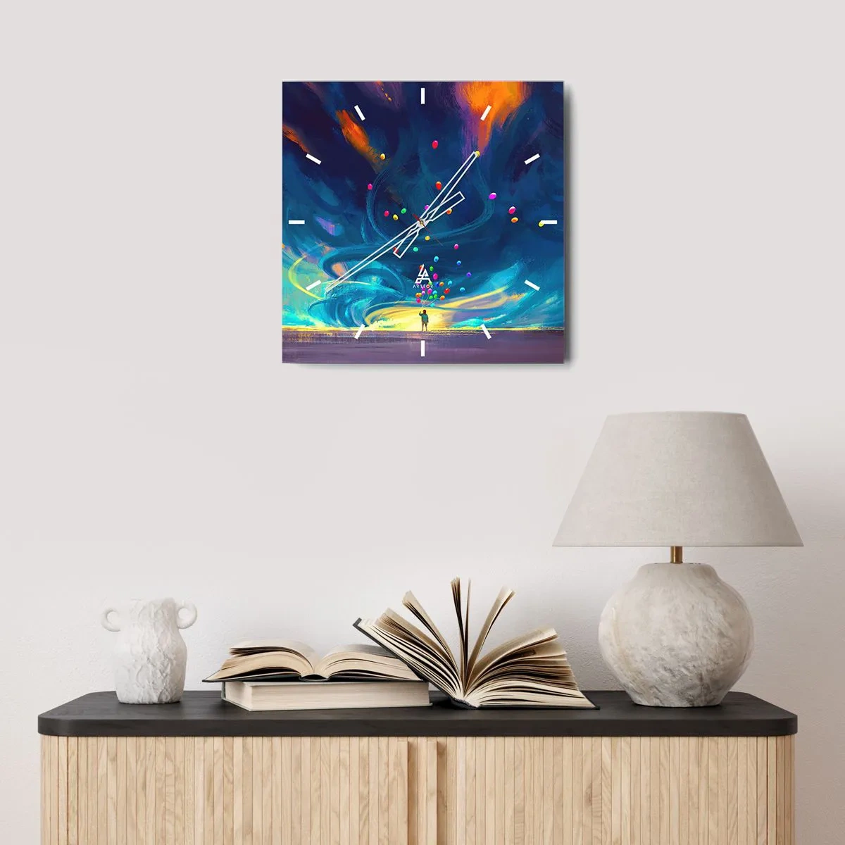 Relógio de parede - Relógio em vidro - Ao vento azul - 40x40 cm