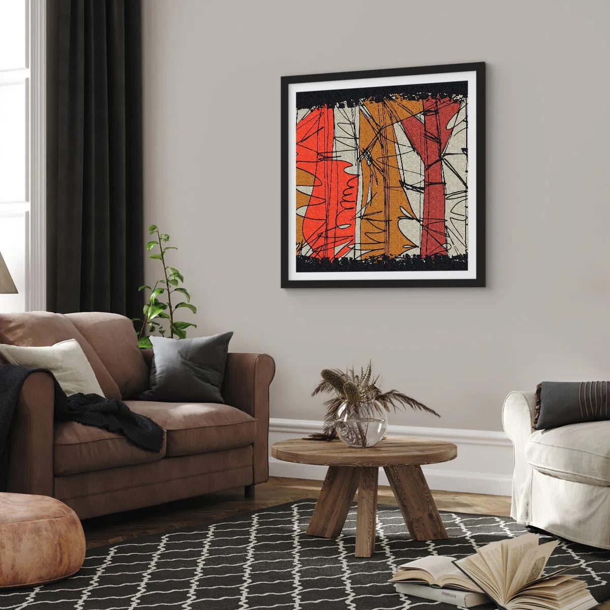 Pôster com moldura preta - Composição espontânea - 40x40 cm