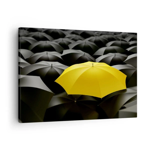 Quadro em tela - Um guarda-chuva amarelo entre guarda-chuvas pretos - 70x50cm - Adeus à tristeza - Decoração de parede moderna para a sala de estar e quarto ARTTOR