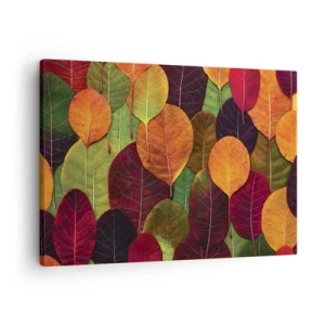 Quadro em tela - Folhas coloridas dispostas em um padrão de outono - 70x50cm - Mosaico de outono - Decoração de parede moderna para a sala de estar e quarto ARTTOR