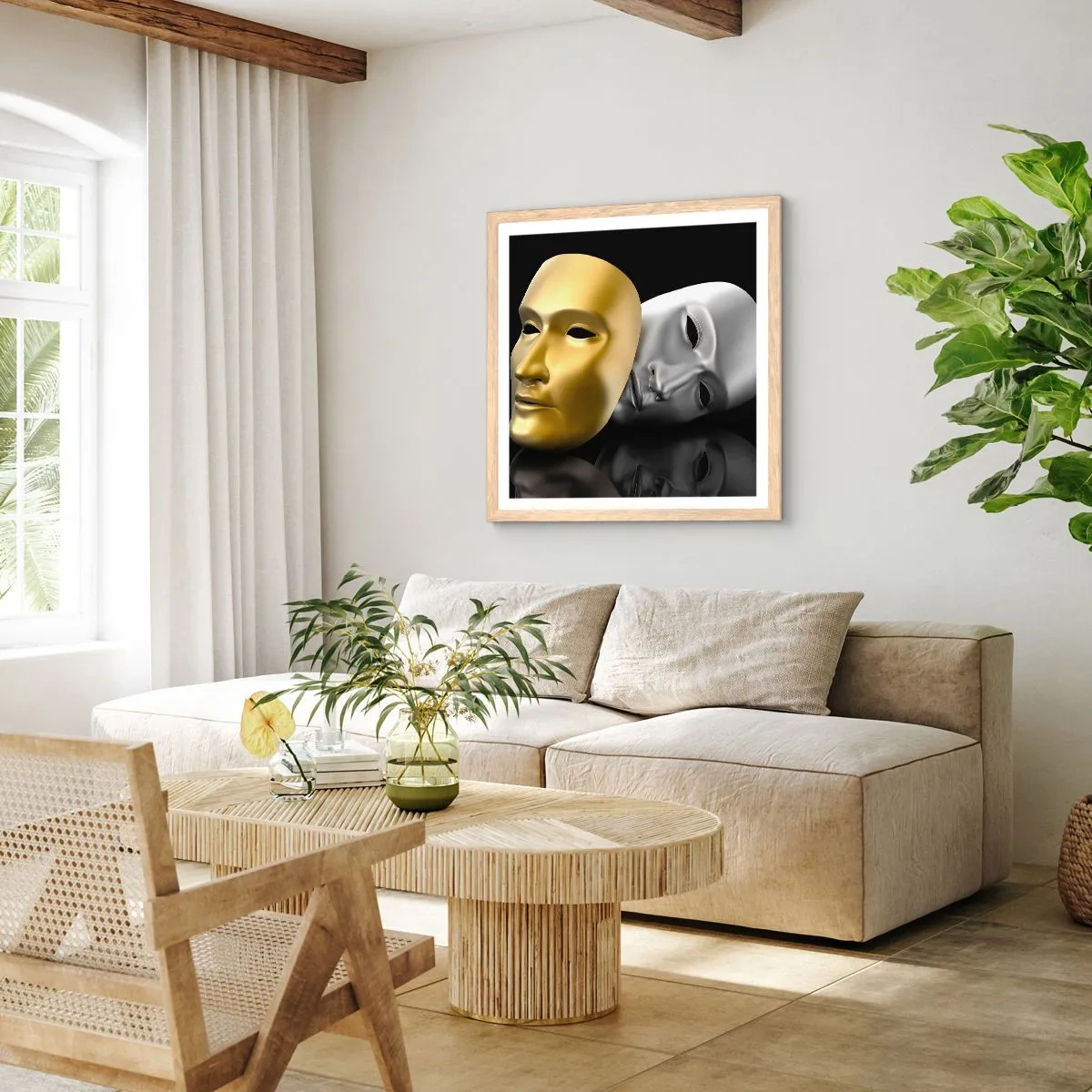 Pôster com moldura de carvalho claro - A vida é um teatro - 40x40 cm