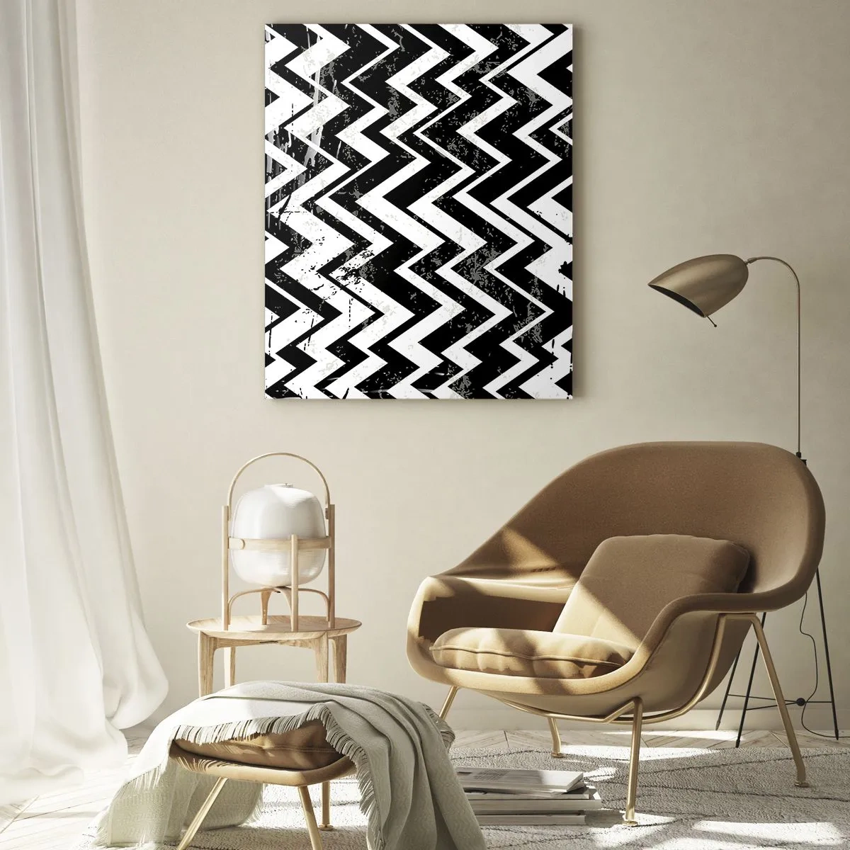 Quadro em vidro - Zig-branco, zag-preto - 50x70 cm