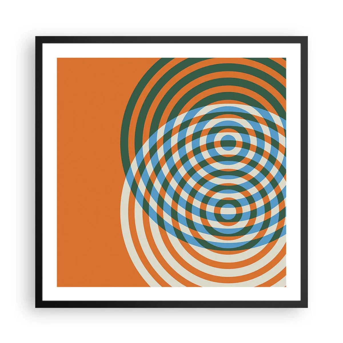Pôster com moldura preta - Variação circular abstrata - 60x60 cm