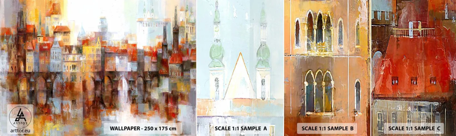 Amostra de papel de parede autocolante Deluxe Sticker - Debaixo da ponte também é bonito - Cidade, Praga, Arquitetura - 100x30 cm