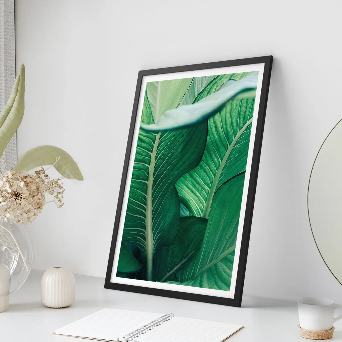 Pôster com moldura preta - Close-up das folhas verdes de uma planta - 50x70cm - Vida intensamente verde - Decoração de parede moderna para a sala de estar e quarto ARTTOR